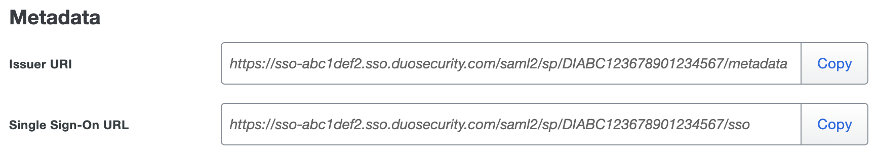 Duo Okta Metadata URLs