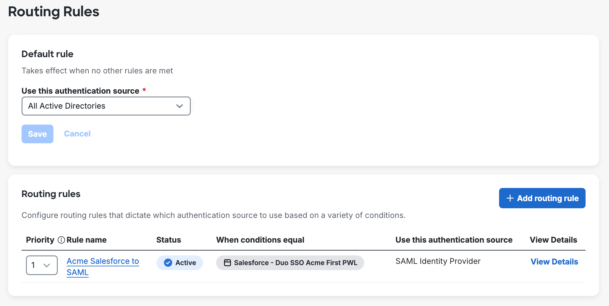 Duo SSO Routing Rules List