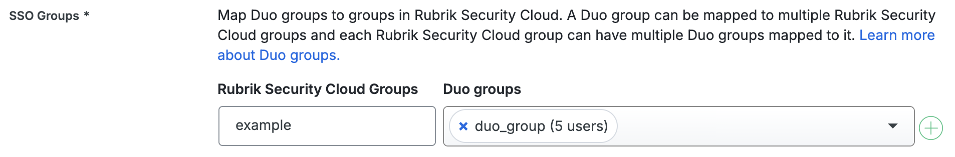 Duo Rubrik Security Cloud SSO Groups Fields