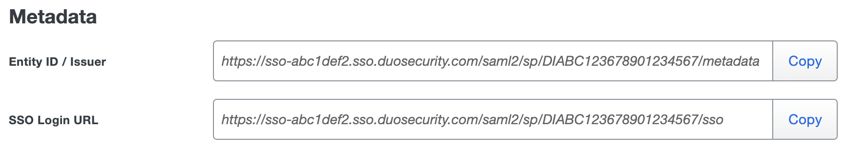 Duo SailPoint IdentityIQ Metadata URLs