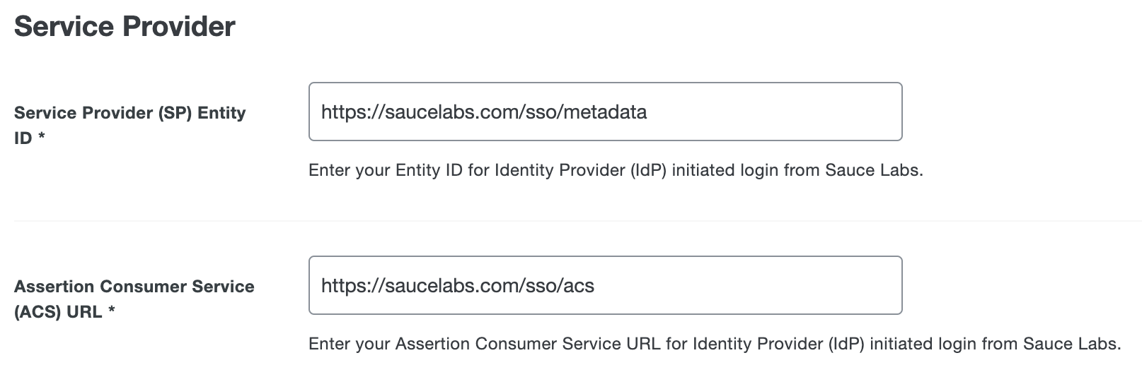Duo Sauce Labs Entity ID and ACS URL