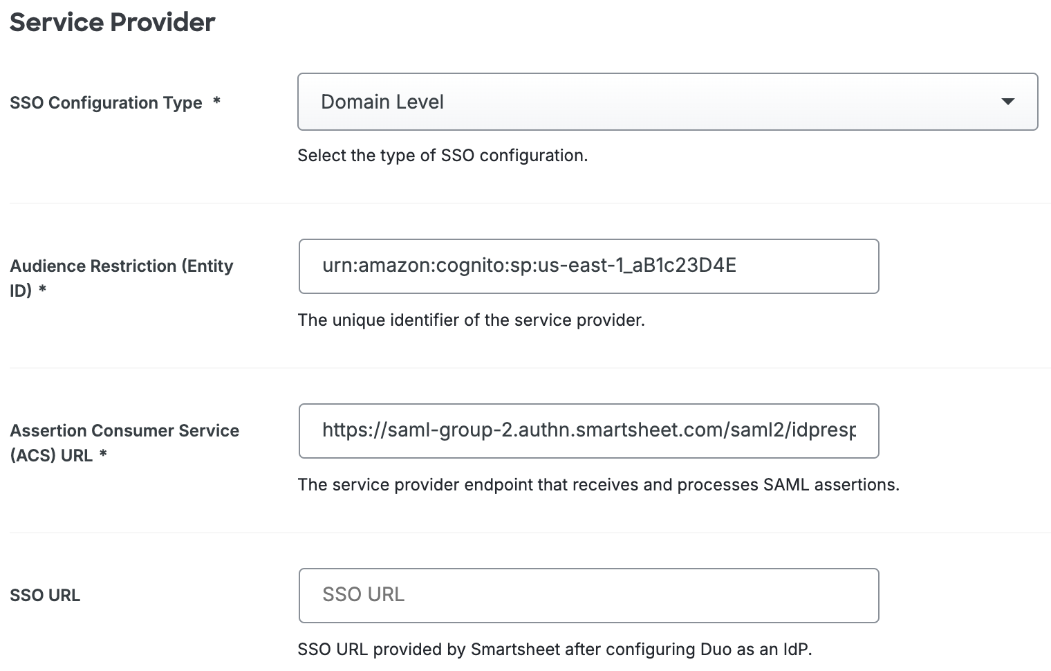 Duo Smartsheet - Domain Level Service Provider Fields