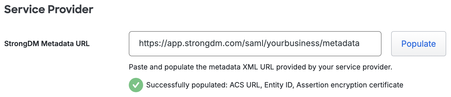 Duo StrongDM SP Metadata URL