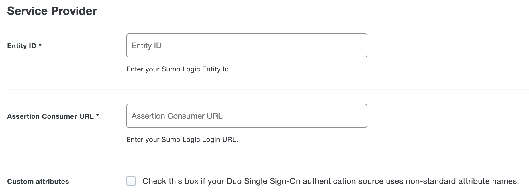 Sumo Logic SSO Authentication Custom Attributes