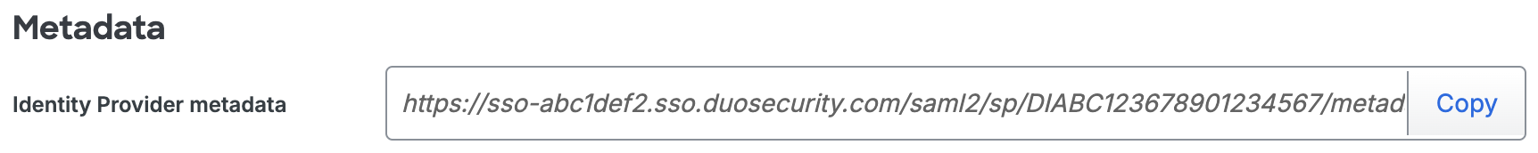 Duo SweetProcess IdP Metadata URL