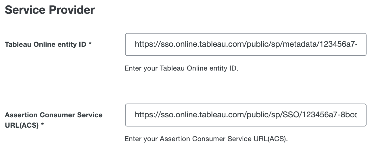 Duo Tableau Online Service Provider URLs