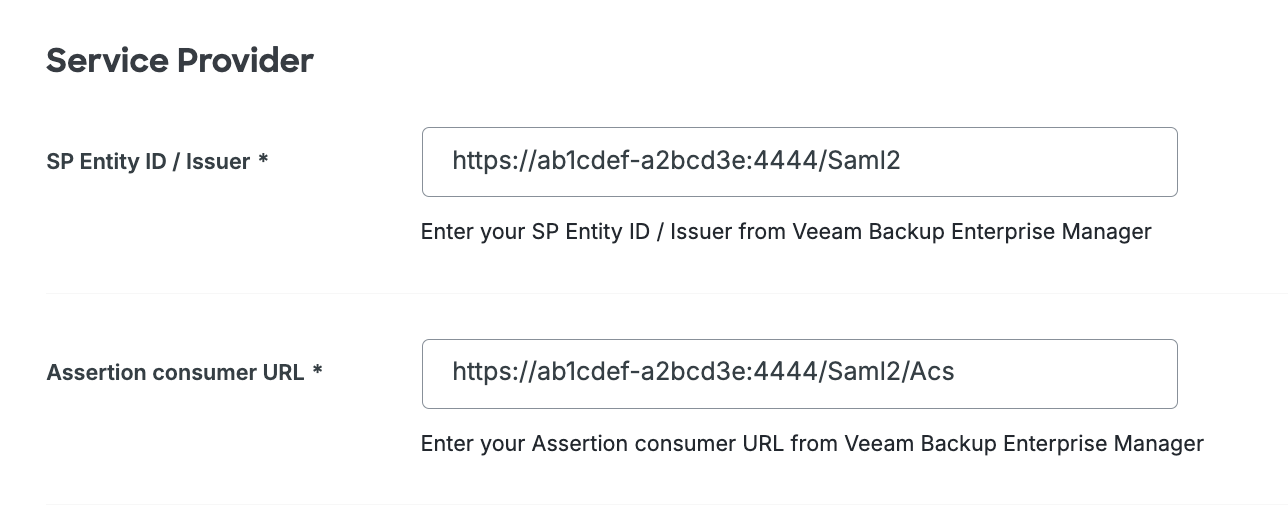 Duo Veeam Backup Enterprise Manager Service Provider URLs