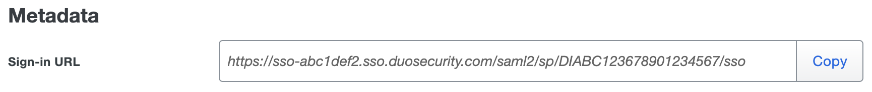 Duo Zoho One Metadata Sign-In URL