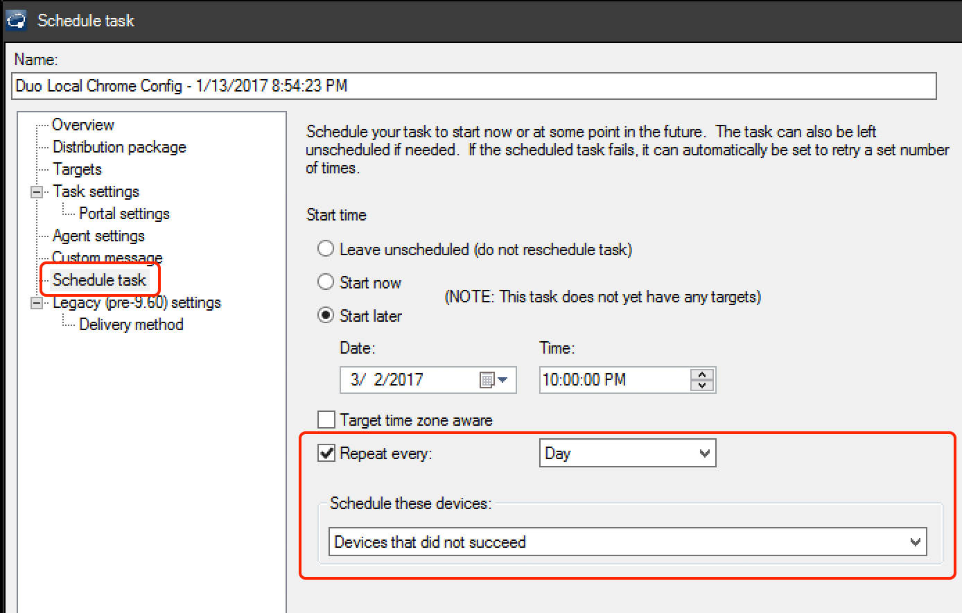 LANDESK Chrome Task Schedule