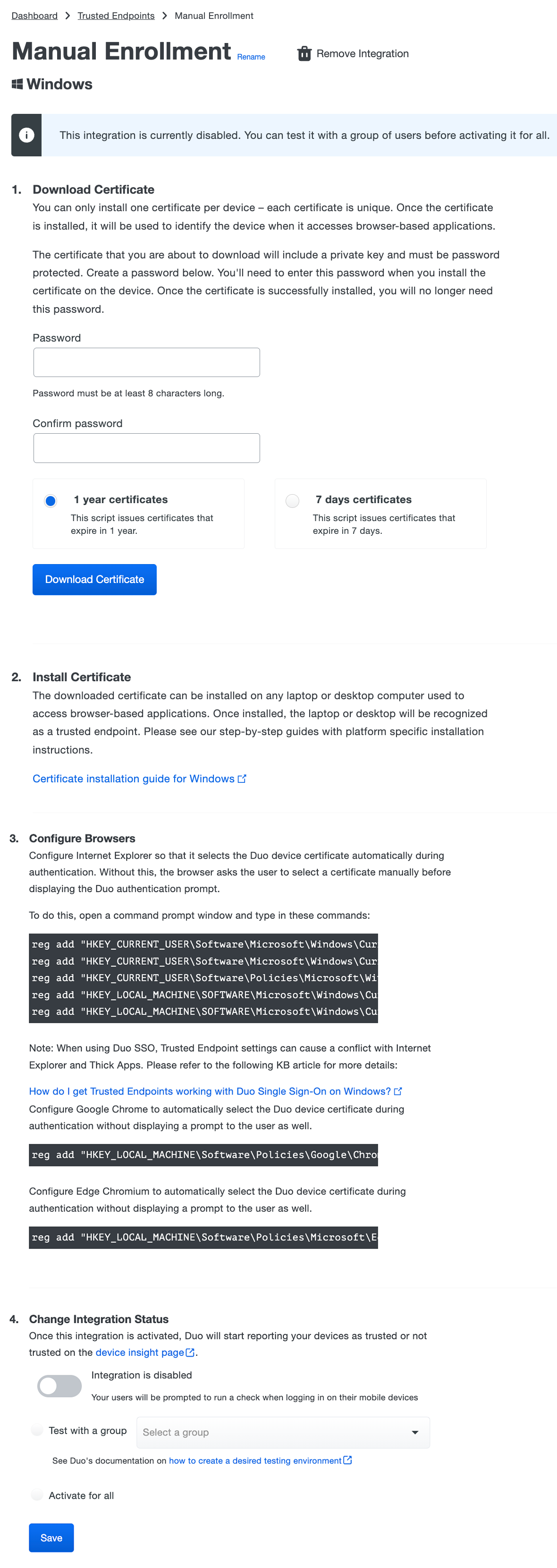 Certificate Download from Duo Admin Panel