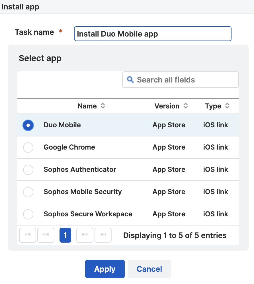 Duo Mobile in Sophos Mobile App Group