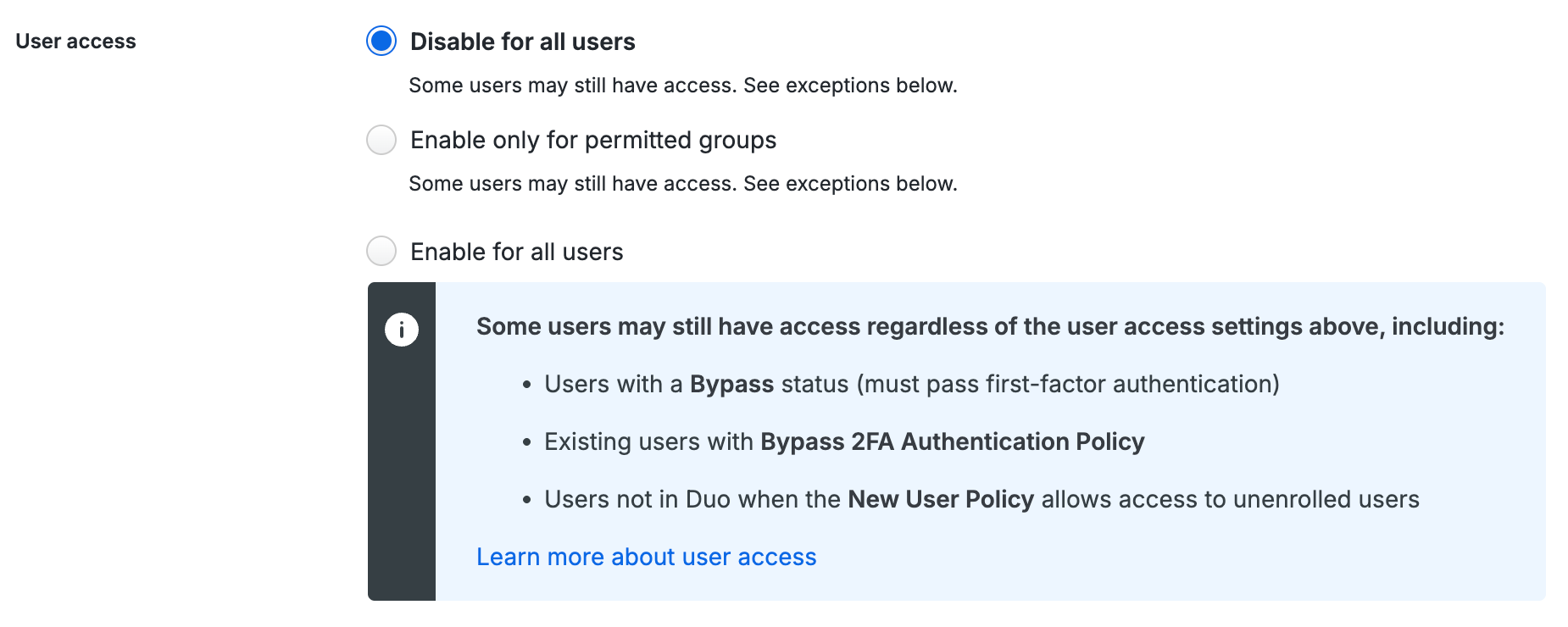 User Access Default Setting