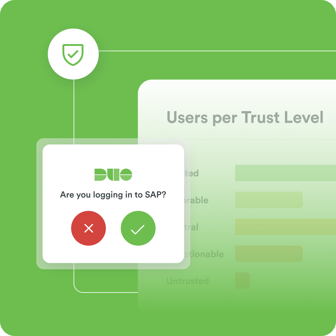 Illustration of a push notification from Duo's identity security solution, prompting if the user is logging in to SAP.
