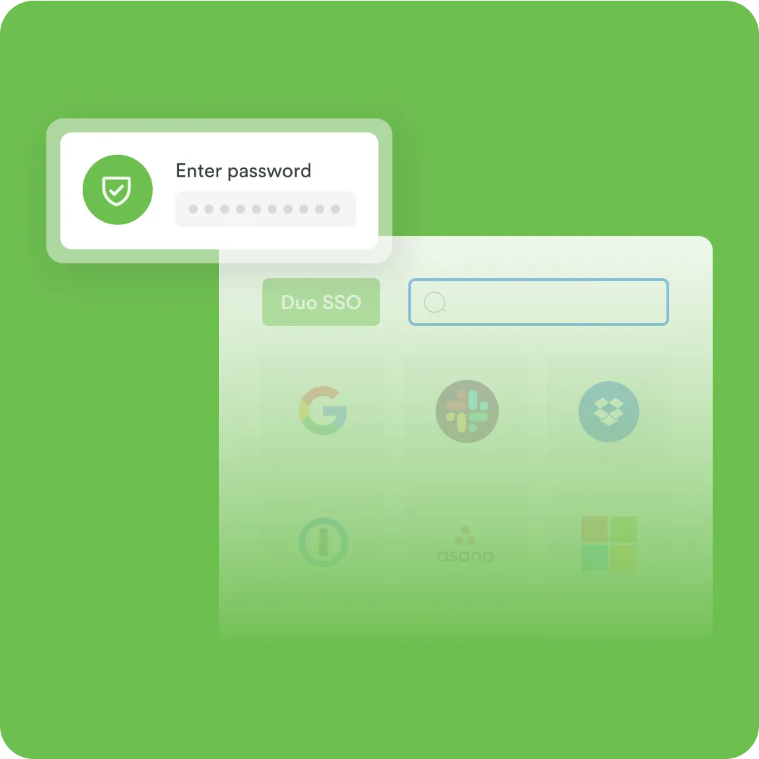 Duo SSO prompt to enter password for secure access with Duo Essentials.